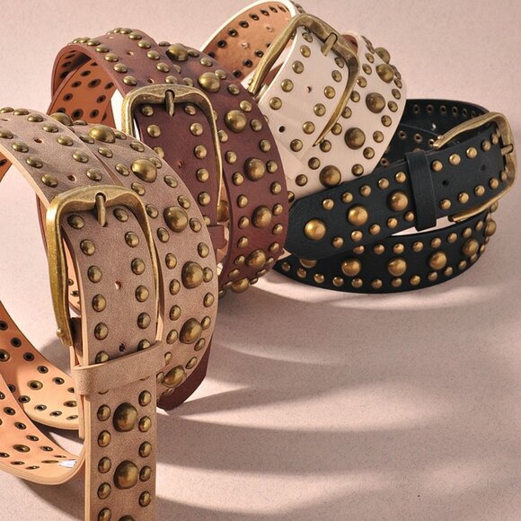 new studded classic heritage buckle belt 3-colors main image 6